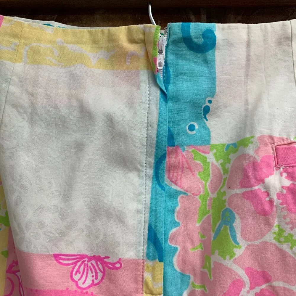 Lilly Pulitzer Patchwork Y2K Pink Yellow White Green Women's Size 10 Skirt GUC
